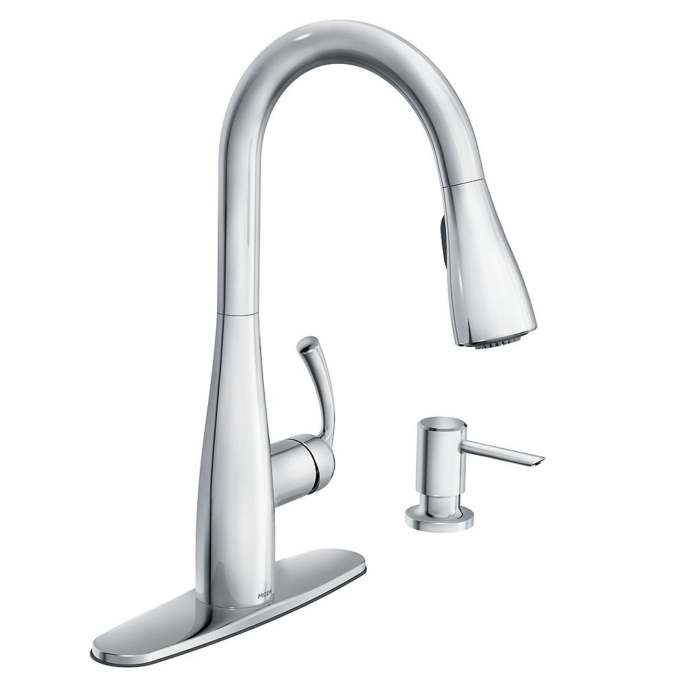 Moen Essie Single Handle Pull Down Sprayer Kitchen Faucet With Reflex And Power Clean In C The Home Depot Canada