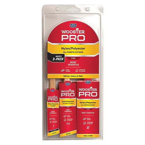 Angle Sash and Flat Pro Nylon/Poly Paint Brush Set (3-Piece)