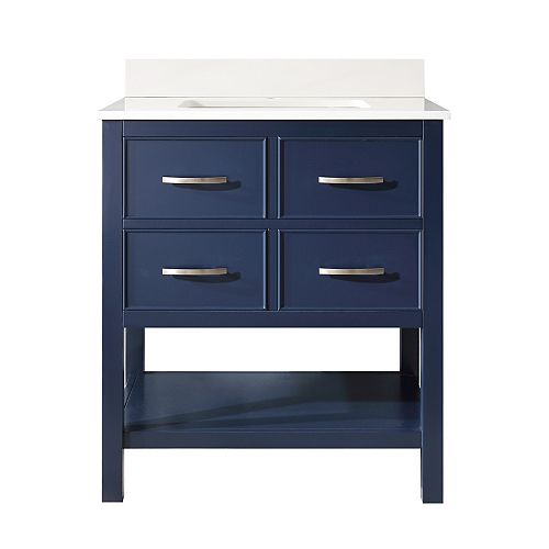 Brookbank 30-inch 2-Drawer Vanity in Navy Blue with White Engineered Marble Top