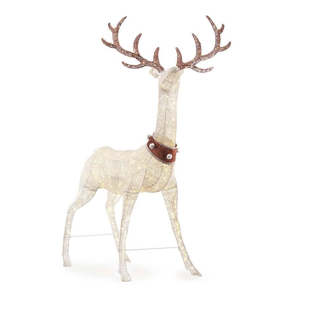 Home Accents 102inch LEDLit White Deer with Jingle Bell Collar The