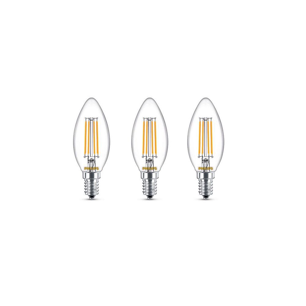 Philips 40W Equivalent Daylight Glass (5000K) Chandelier Candelabra LED Light Bulb (3-Pack ...