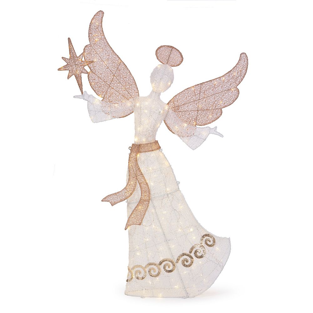 Home Accents 60-inch Warm White LED-Lit Angel with Stars Christmas ...
