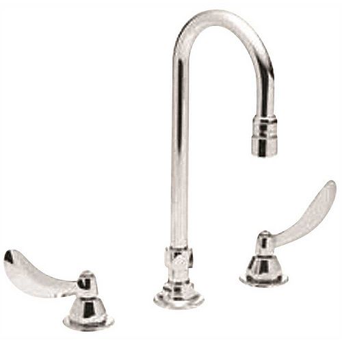 Delta Lead-Free Widespread Faucet With Gooseneck Spout And Wristblade Handles, Adjustable Center, Chrome-Plated