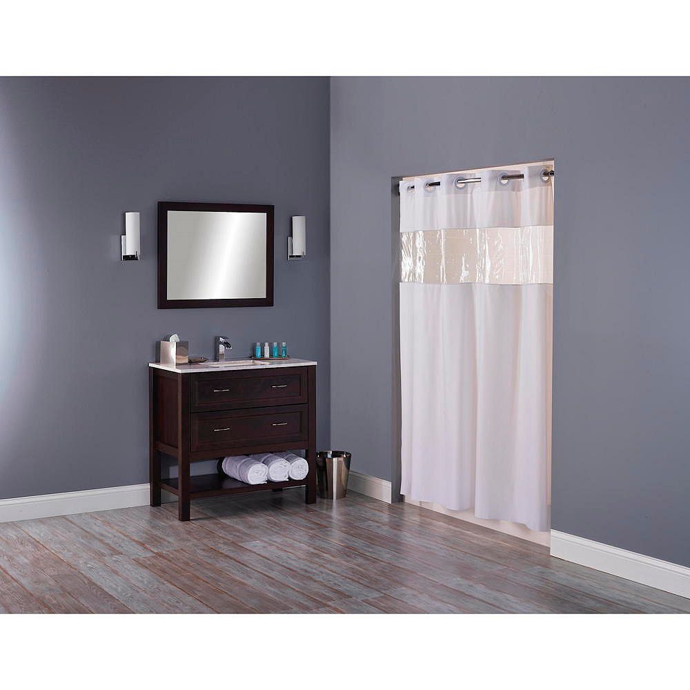 Focus Products DNU Hookless shower curtain with clear window, white