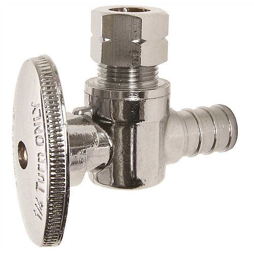 Pex Brass Angle Stop Valve, 1/2 inch Barb X 3/8 inch Od Compression, Lead Free