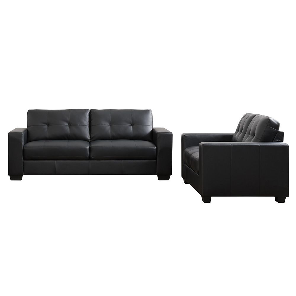 Club 10-Piece Tufted Black Bonded Leather Sofa Set Club 10-Piece Tufted Black Bonded Leather Sofa Set