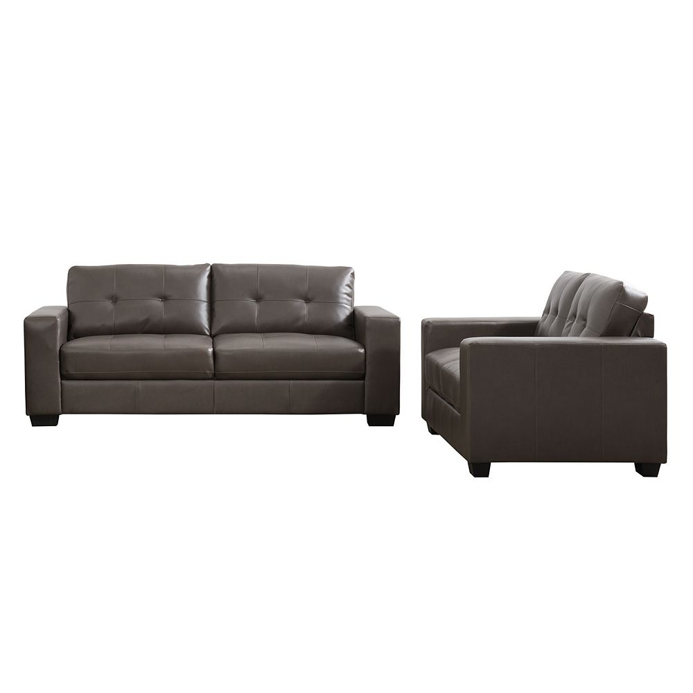 Corliving Club 2Piece Tufted BrownishGrey Bonded Leather Sofa Set