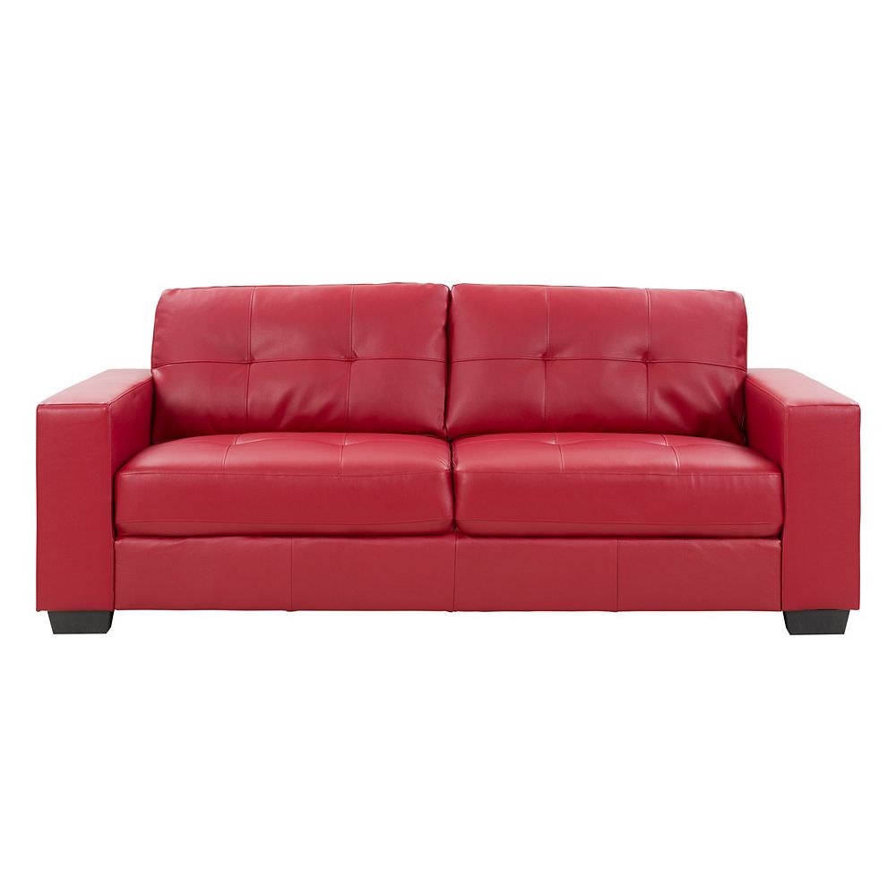 Corliving Club Tufted Red Bonded Leather Sofa | The Home Depot Canada