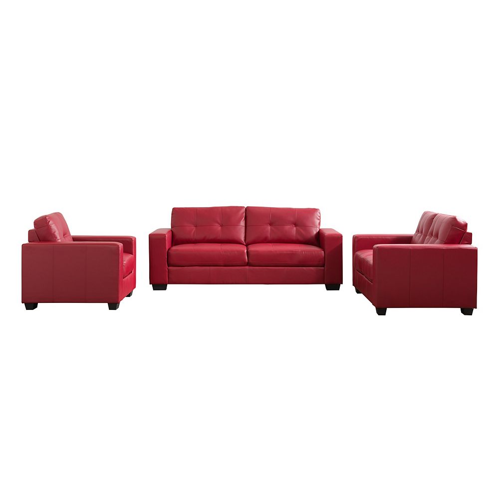 Club 10-Piece Tufted Red Bonded Leather Sofa Set Club 10-Piece Tufted Red Bonded Leather Sofa Set