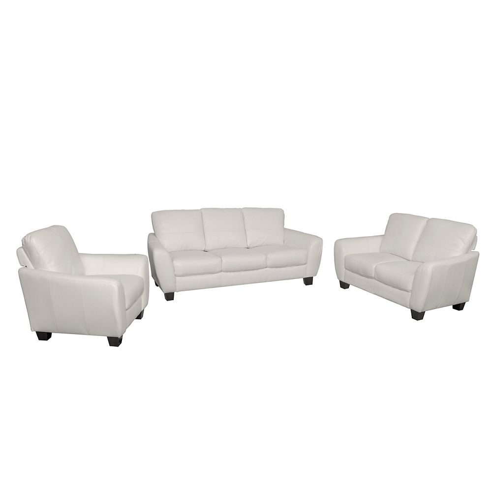 Corliving Jazz 3Piece White Bonded Leather Sofa Set The Home Depot