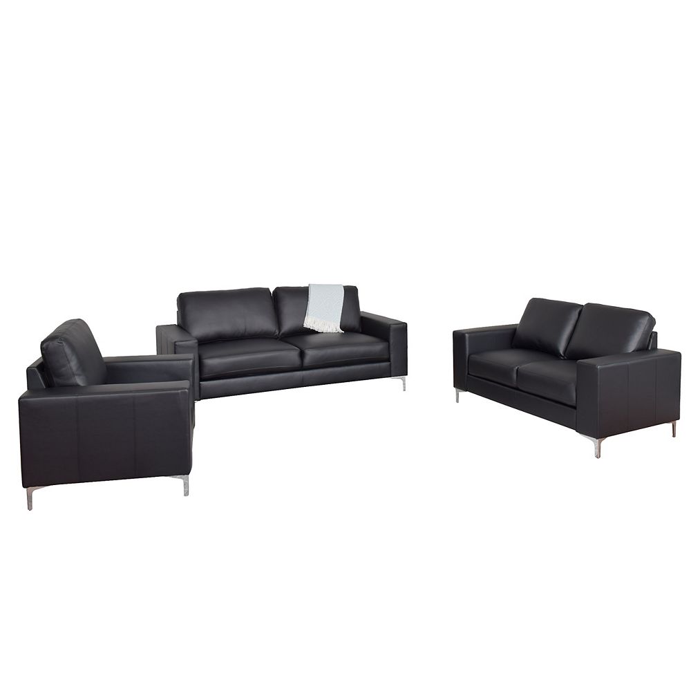 Cory 10-Piece Contemporary Black Bonded Leather Sofa Set Cory 10-Piece Contemporary Black Bonded Leather Sofa Set