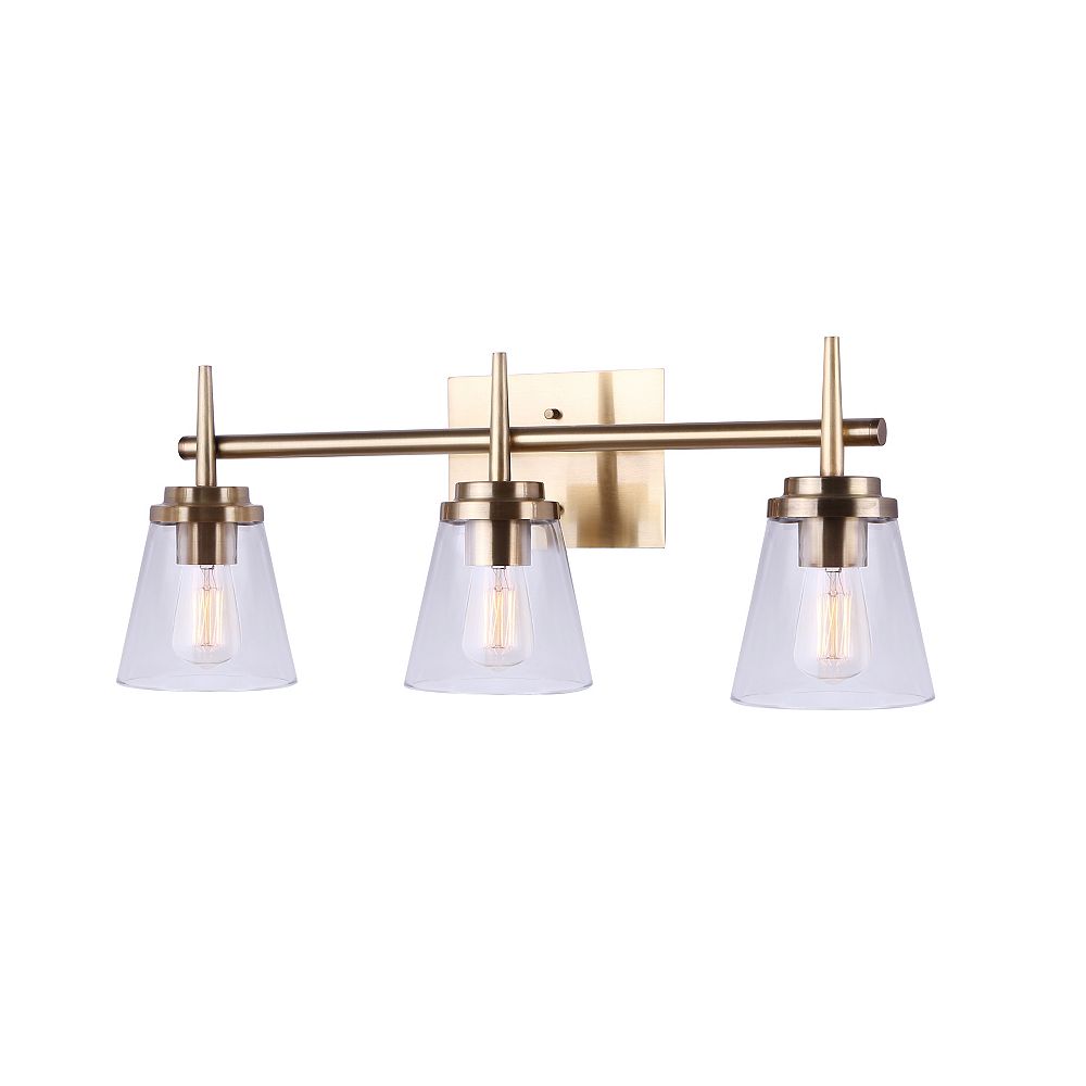 Canarm Parish 3 Light Gold Vanity With Clear Glass The Home Depot Canada Canarm Parish 3 Light Gold Vanity With Clear Glass The Home Depot Canada