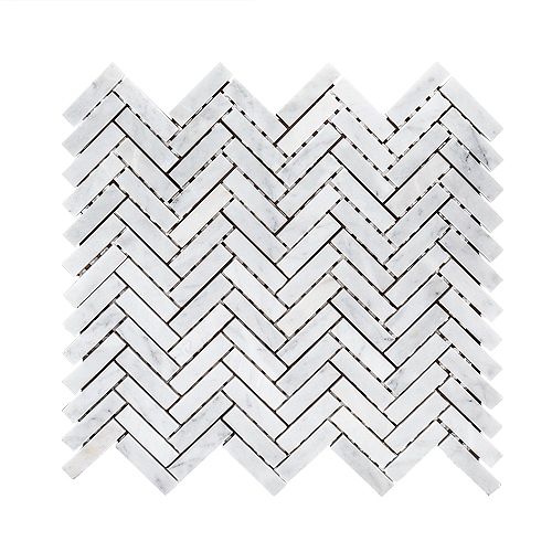 Steamboat White Herringbone 10-inch x 11-inch x 6 mm Marble Stone Mosaic Tile