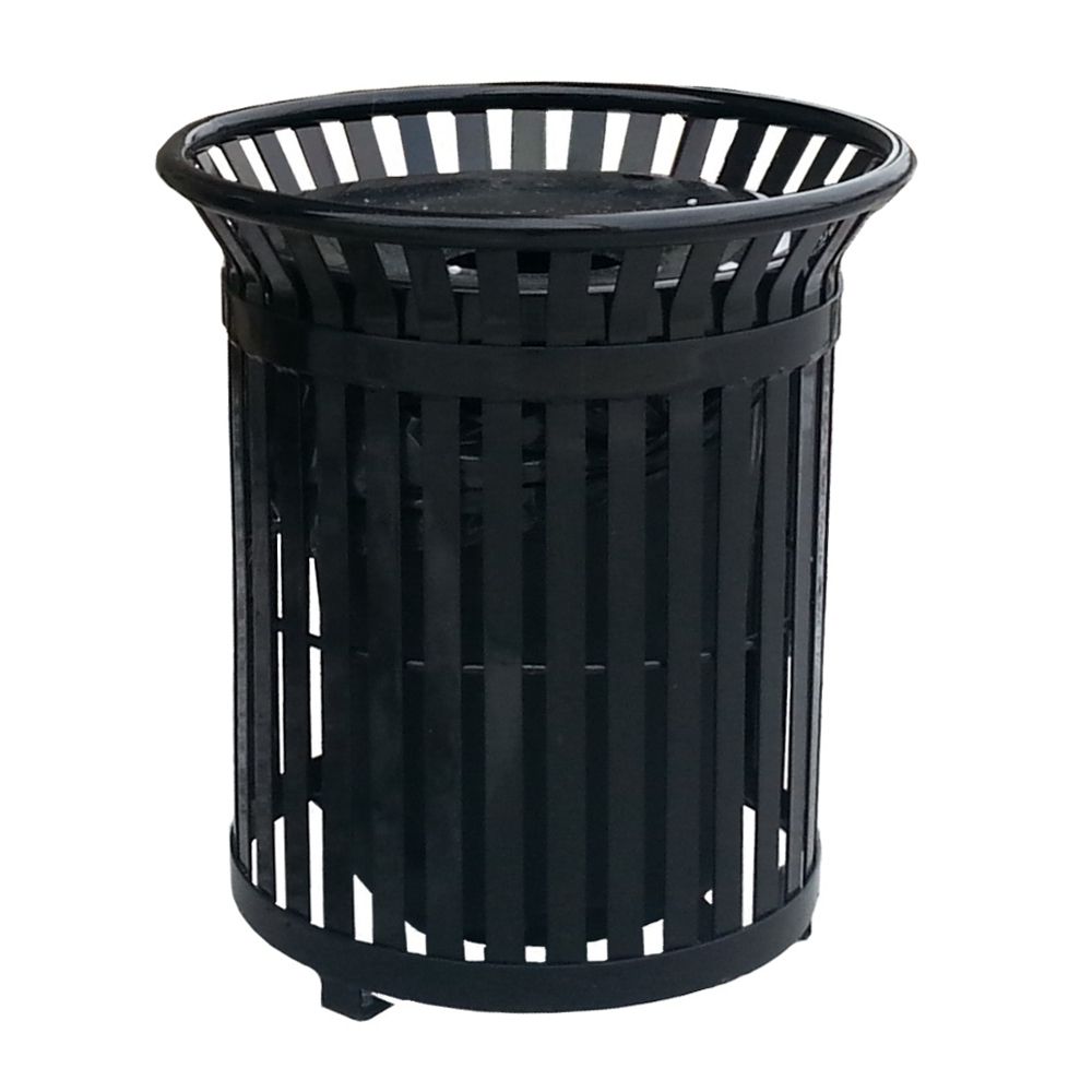 Paris 34 Gal Black Steel Outdoor Trash Can With Steel Lid And Plastic   P 1001154946 