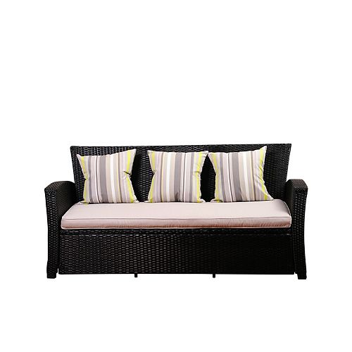 Amazonia Atlantic Bradley Black Synthetic Patio Wicker Sofa with Light Grey Cushions