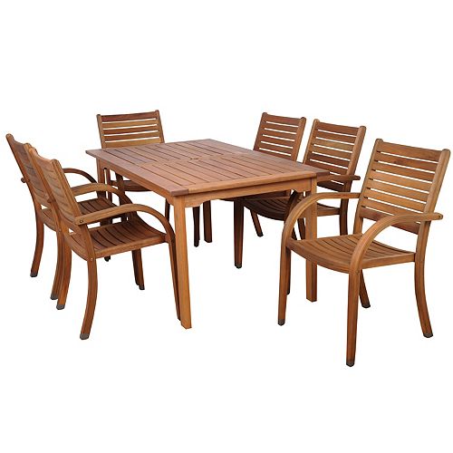 Amazonia Arizona Eucalyptus Wood 7-Piece Rectangular Patio Dining Set