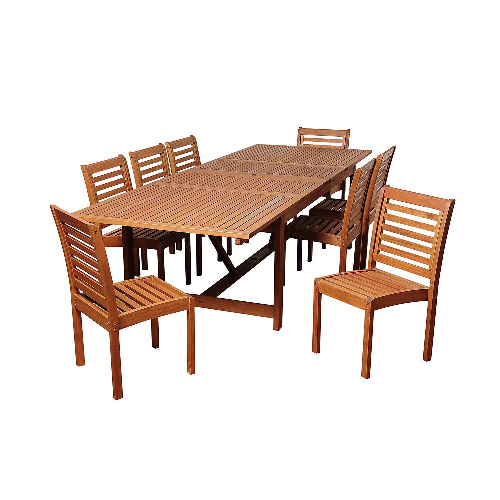 Ia Turner 9 Piece Eucalyptus Extendable Rectangular Patio Dining Set The Home Depot Canada Ia Turner 9 Piece Eucalyptus, 9 Piece Outdoor Dining Set Canada