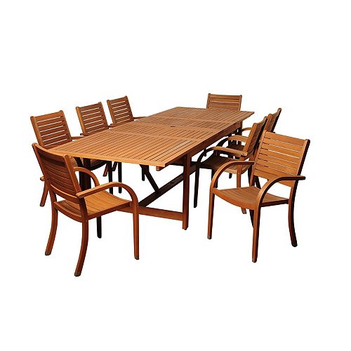 Amazonia Dylan Rectangular 9-Piece Eucalyptus Extendable Patio Dining Set