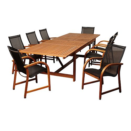 Richards Rectangular 9-Piece Eucalyptus Extendable Patio Dining Set