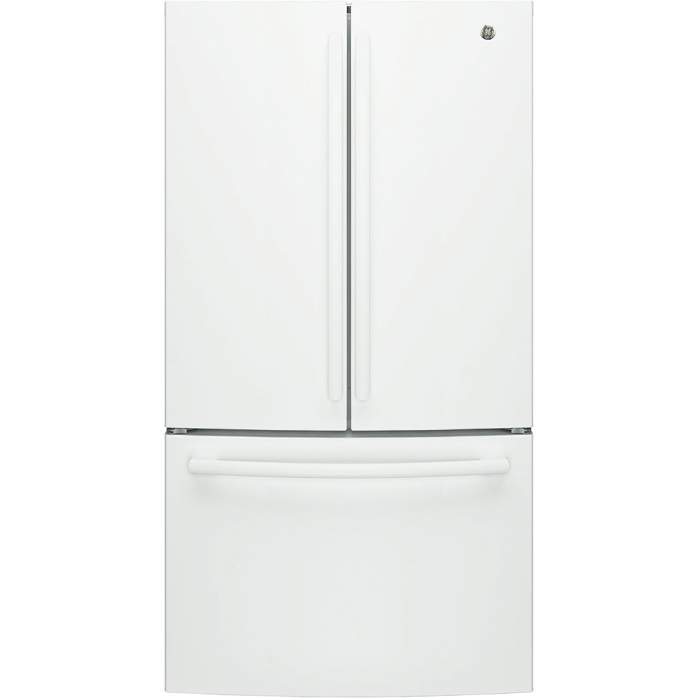 Ge 36 Inch W 27 Cu Ft Bottom Mount French Door Refrigerator In White The Home Depot Canada