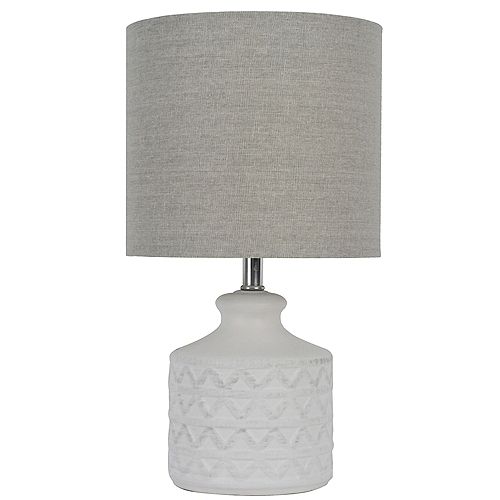 15 inch White Ceramic Table Lamp with Grey Fabric Shade