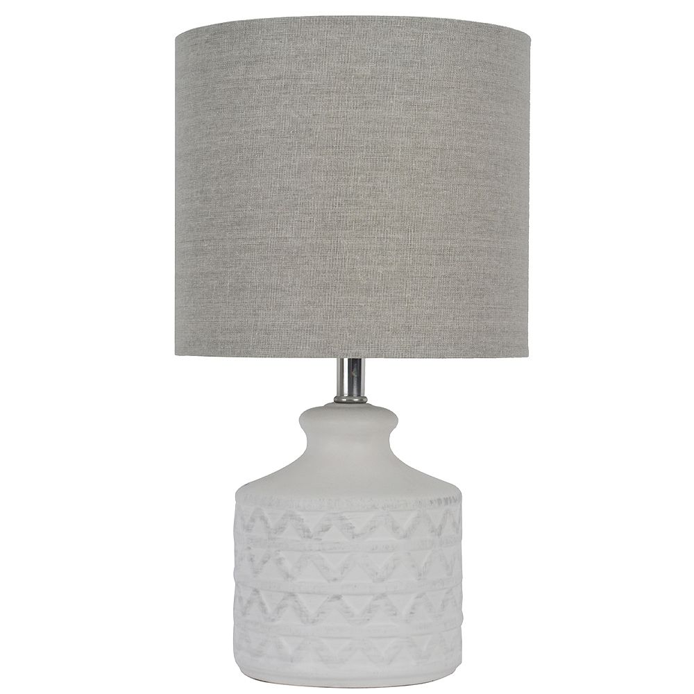 15 Inch White Ceramic Table Lamp, Grey Woven Table Lamp Shade