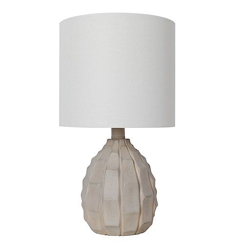 15.5 inch White Wash Driftwood Table Lamp with White Fabric Shade