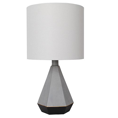 15.5 inch Grey and Black Table Lamp with White Fabric Shade