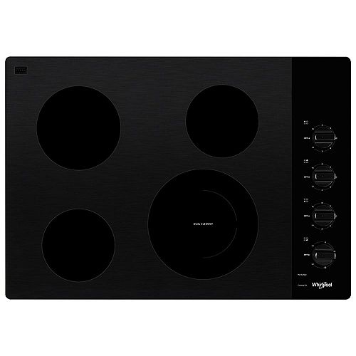 30-inch Electric Ceramic Glass Cooktop in Black with 4 Burners and a Dual Radiant Element