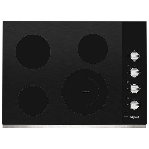 30-inch Electric Ceramic Glass Cooktop in Stainless Steel with 4 Burners and a Dual Radiant Element