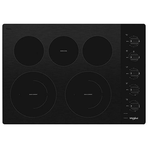 30-inch Electric Ceramic Glass Cooktop in Black with 5 Elements including 2 Dual Radiant Elements