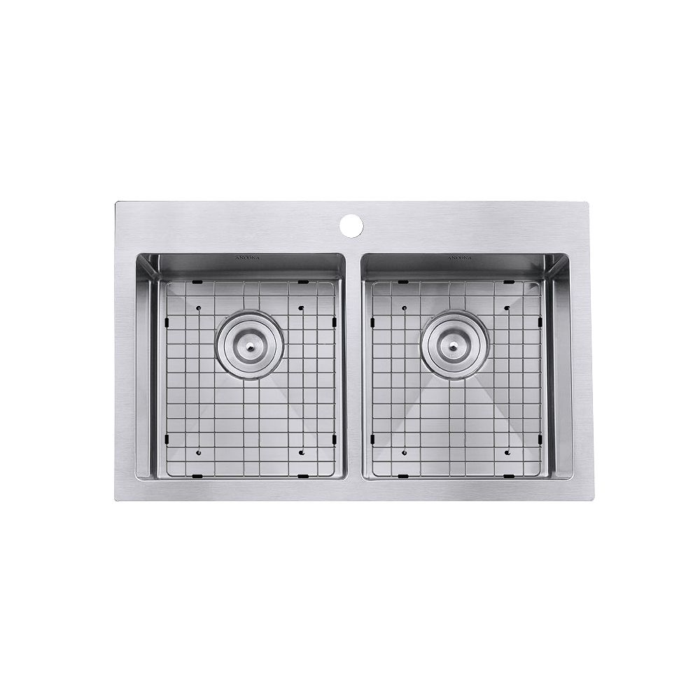 Ancona Prestige Series Drop In Stainless Steel 30 Inch 1 Hole 50 50 Double Basin Kitchen S The Home Depot Canada