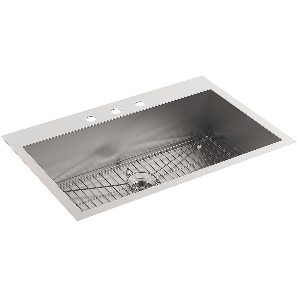 KOHLER Vault Top Mount/Undermount Stainless Steel 33 inch 3Hole Single Bowl Kitchen Sink The