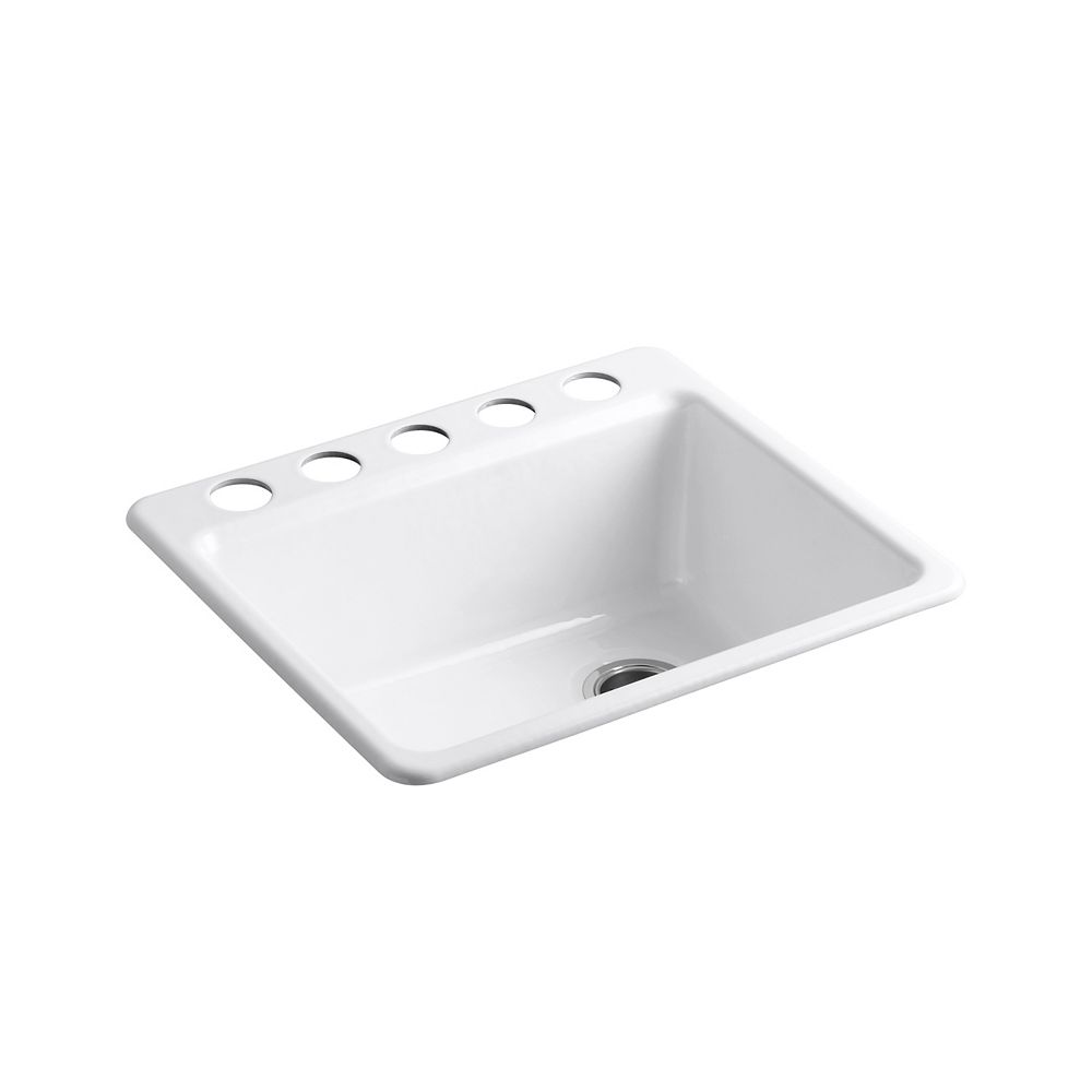 KOHLER Riverby Undermount Cast Iron 25 Inch 5 Hole Single Bowl Kitchen Sink In White The Home Depot Canada