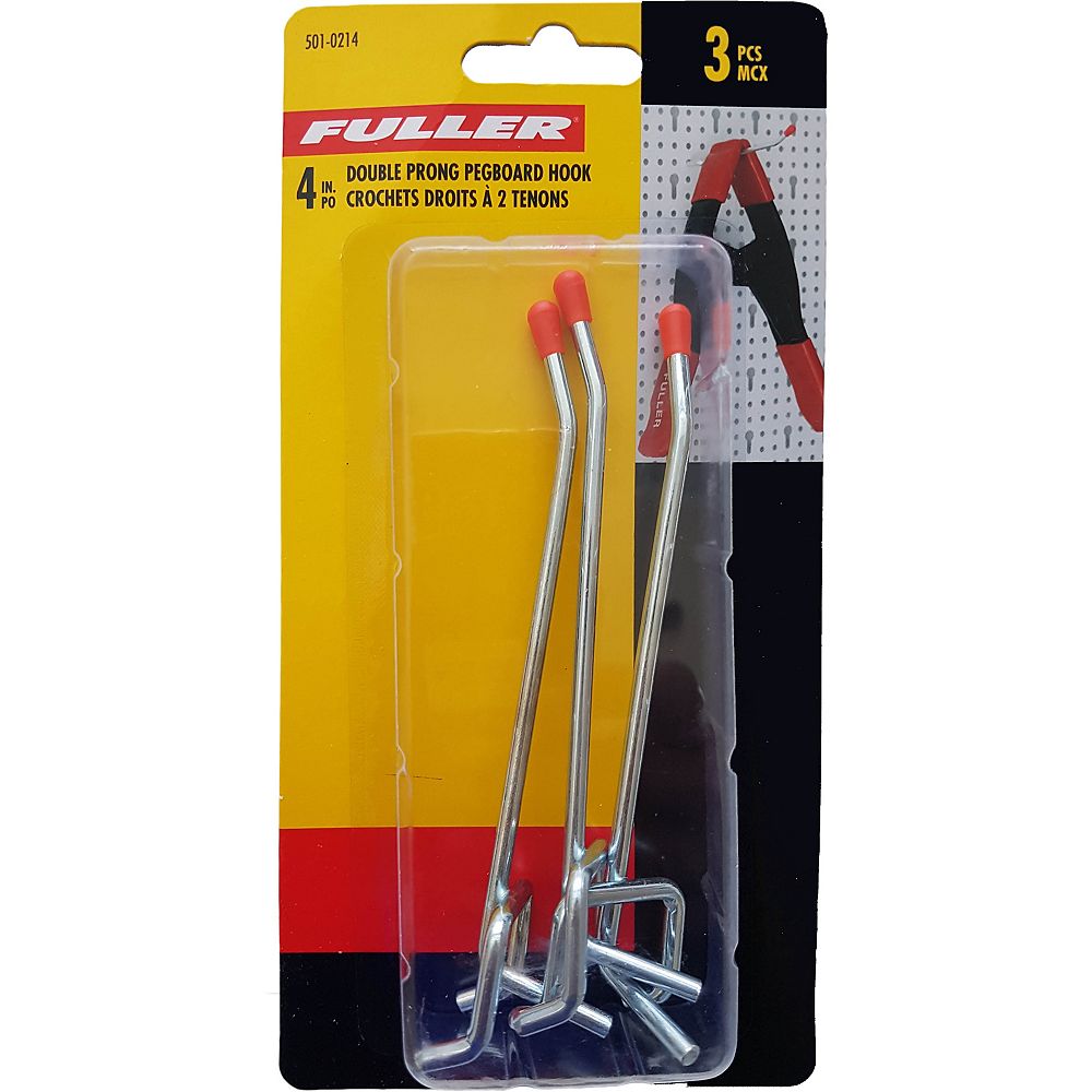 Fuller 4inch Single Arm Pegboard Hook with Double Prong Base (3Pack