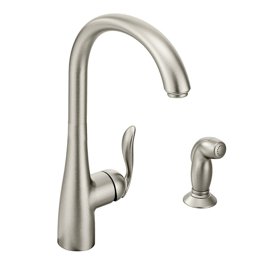 Moen Arbor High Arc Single Handle Standard Kitchen Faucet With Side Sprayer In Spot Resist The Home Depot Canada