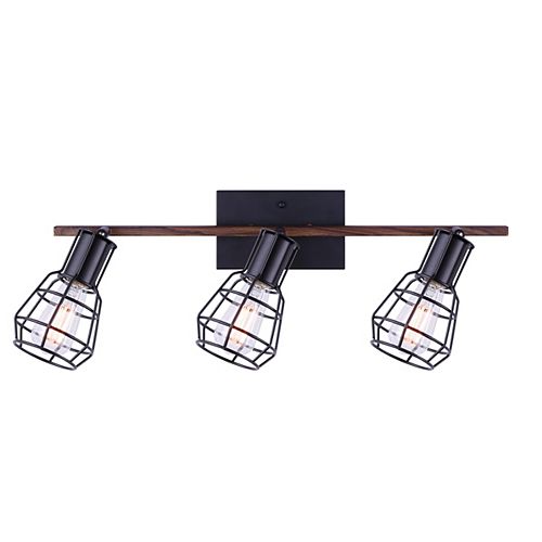 Canarm TOMA 3-light matte black & faux wood track light with metal cage