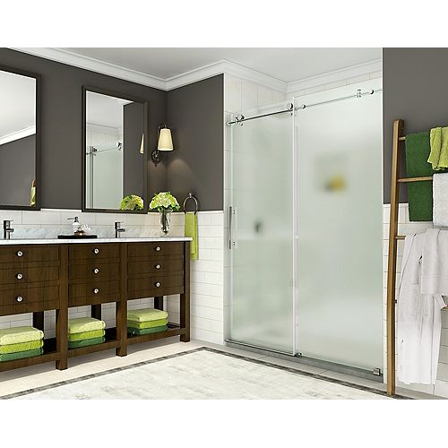 Aston Coraline 56 inch to 60 inch x 76 inch Frameless Sliding Shower Door with Frosted Glass in Chrome