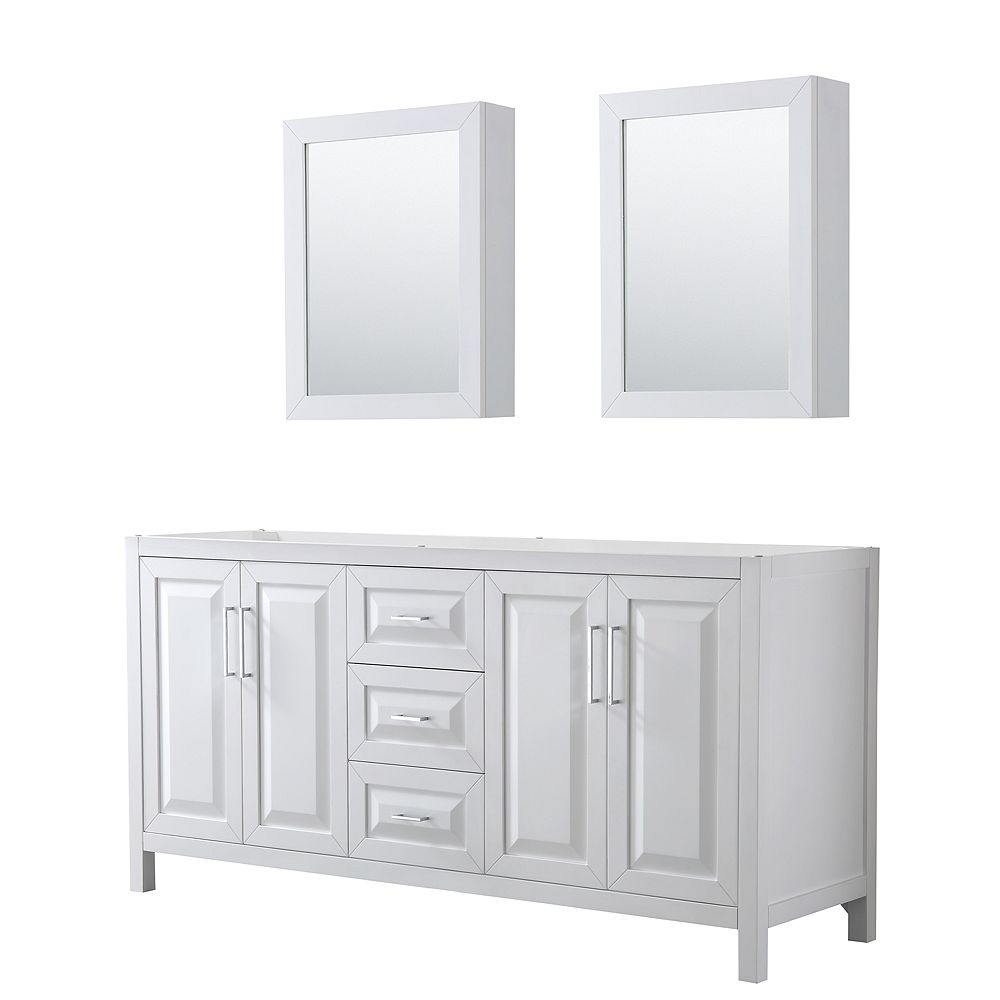 Wyndham Collection Daria 72 inch Double Vanity in White, No Top, No