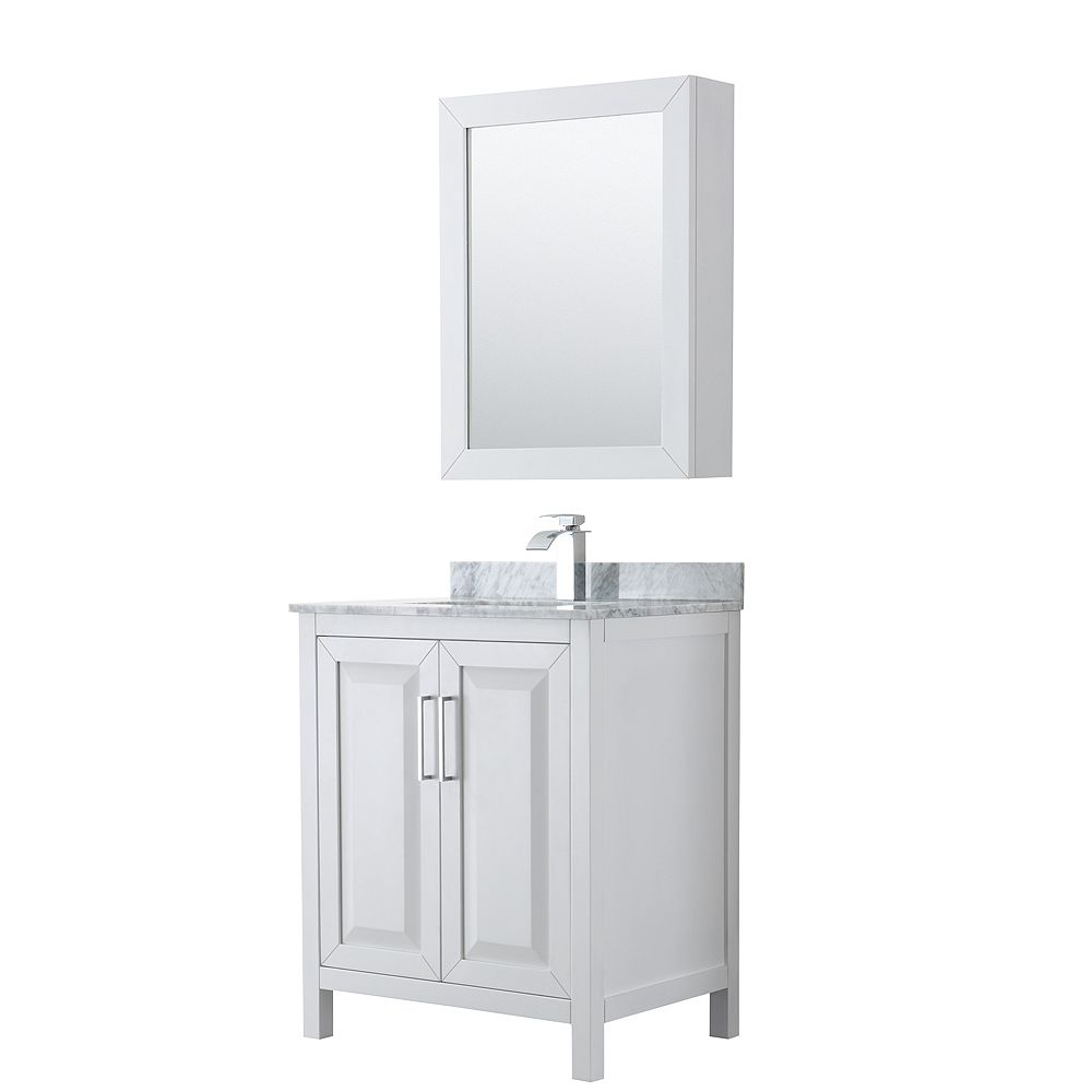 Wyndham Collection Daria 30 Inch Single Vanity In White White Carrara Marble Top Square The Home Depot Canada