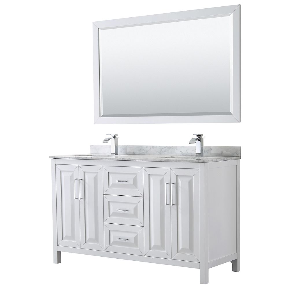 Wyndham Collection Daria 60 Inch Double Vanity In White Carrara Marble Top Square The Home Depot Canada Wyndham Collection Daria 60 Inch Double, 58 Inch Bathroom Vanity Top Double Sink