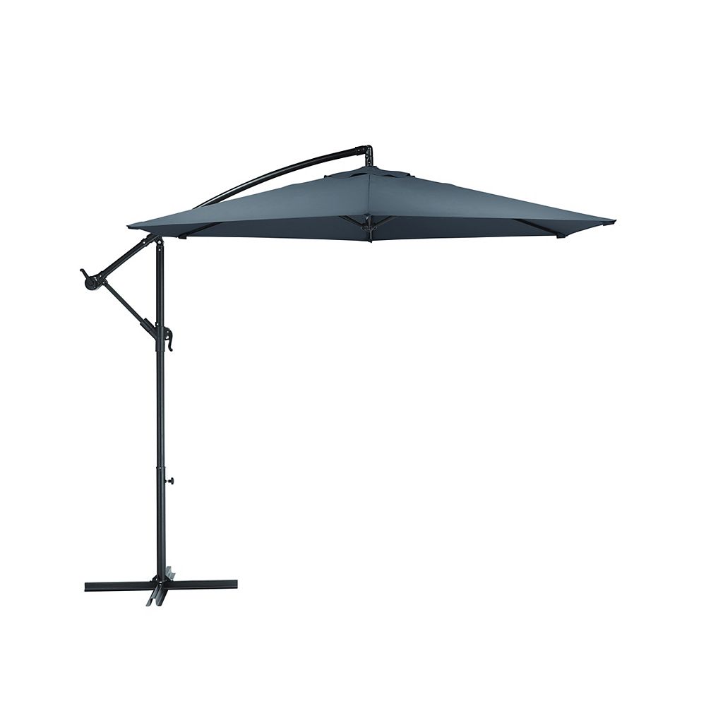 Hampton Bay 10 Ft Steel Round Offset Patio Umbrella In Grey With X Base The Home Depot Canada