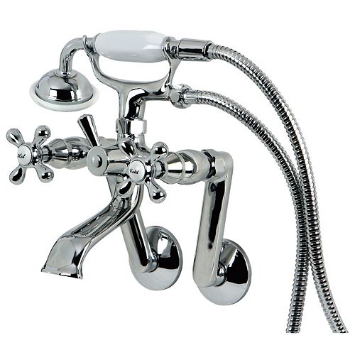 Victorian 3-Handle Tub Wall Claw Foot Tub Faucet with Hand shower in Chrome