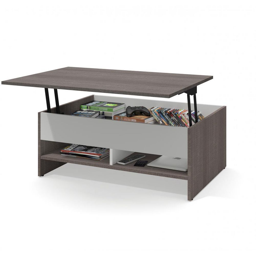 Bestar Small Space 37 Inch Lift Top Storage Coffee Table Bark Gray White The Home Depot Canada