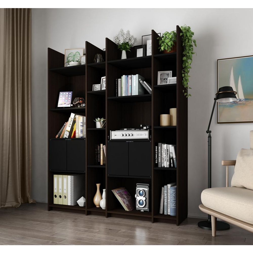 Bestar Small Space Storage Wall Unit - Dark Chocolate & Black | The ...