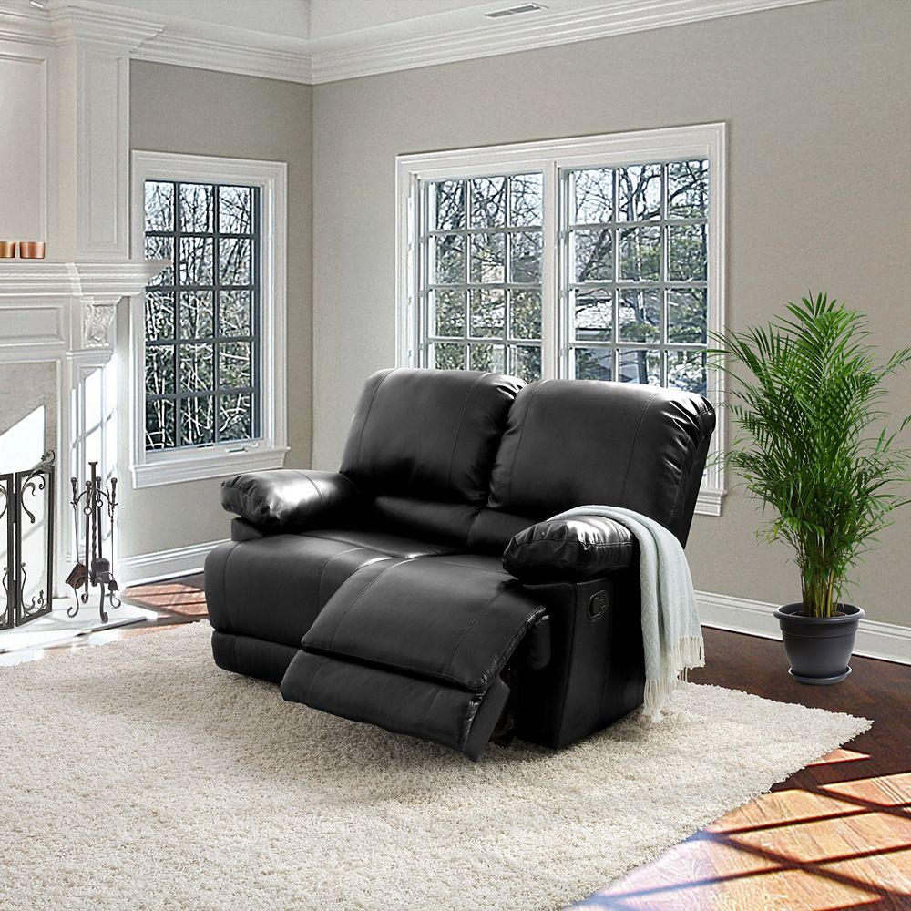 Corliving Lea Black Bonded Leather Reclining Loveseat The Home Depot
