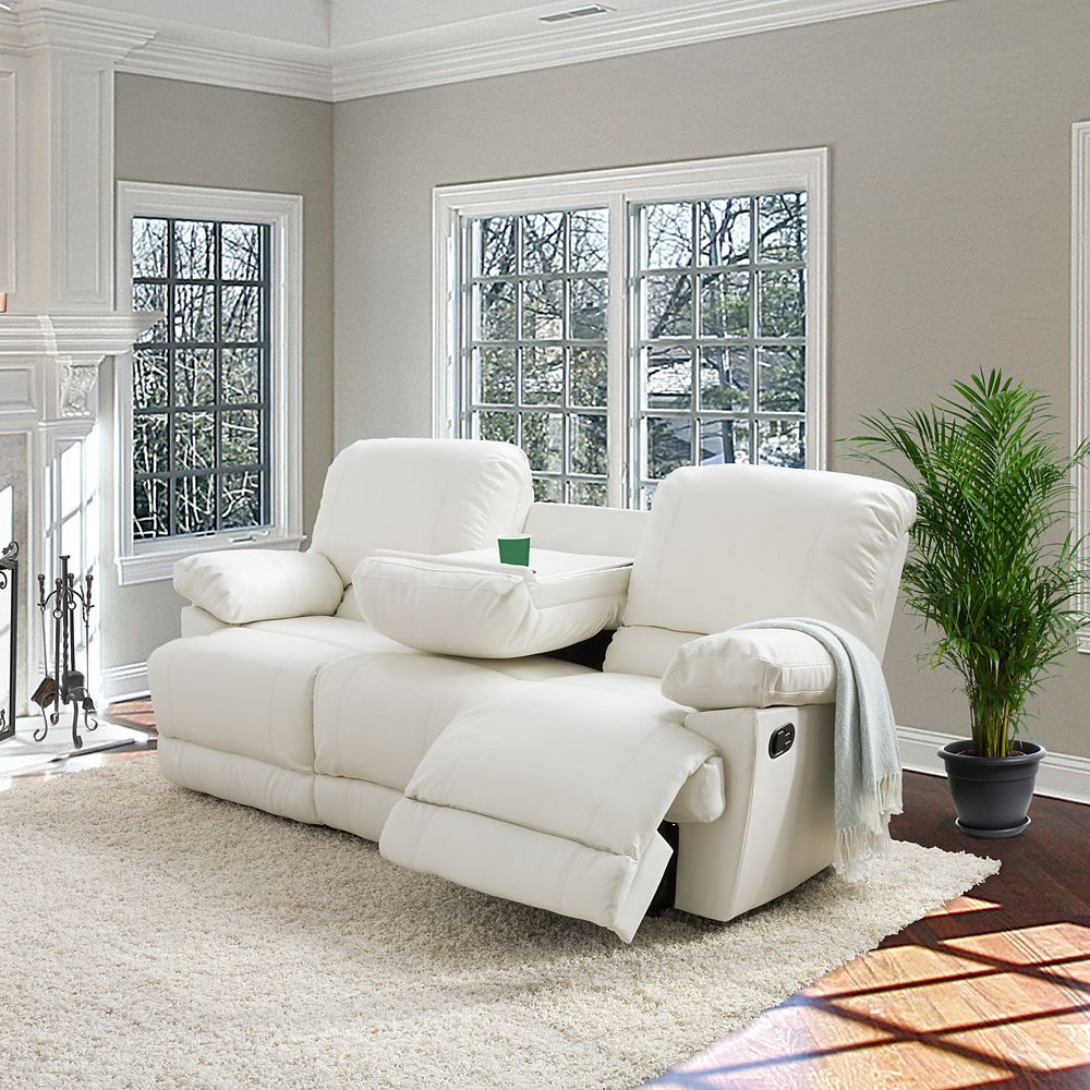 Corliving Sofa inclinable Lea en cuir reconstitué blanc Home Depot Canada