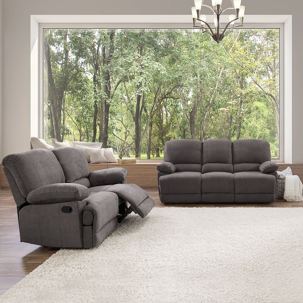 Corliving 2-Piece Lea Grey Chenille Fabric Reclining Sofa ...