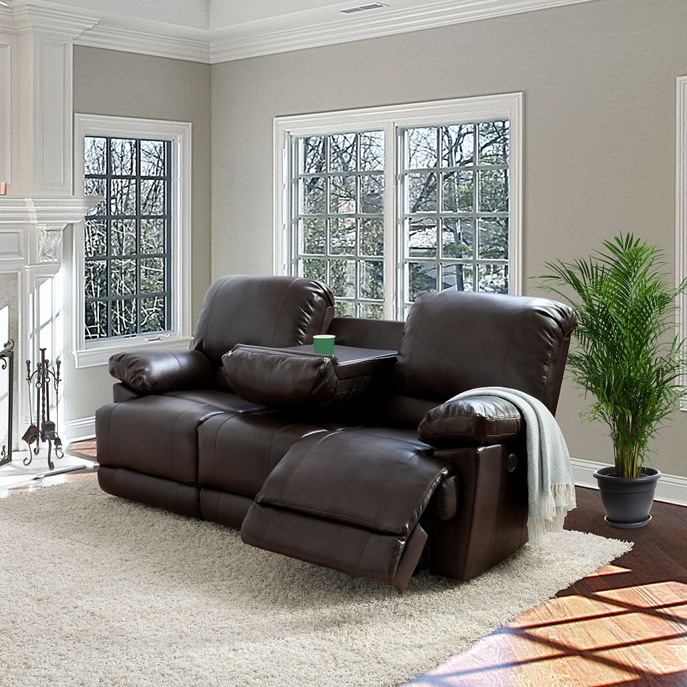 Corliving Lea Chocolate Brown Bonded Leather Power Reclining Sofa With