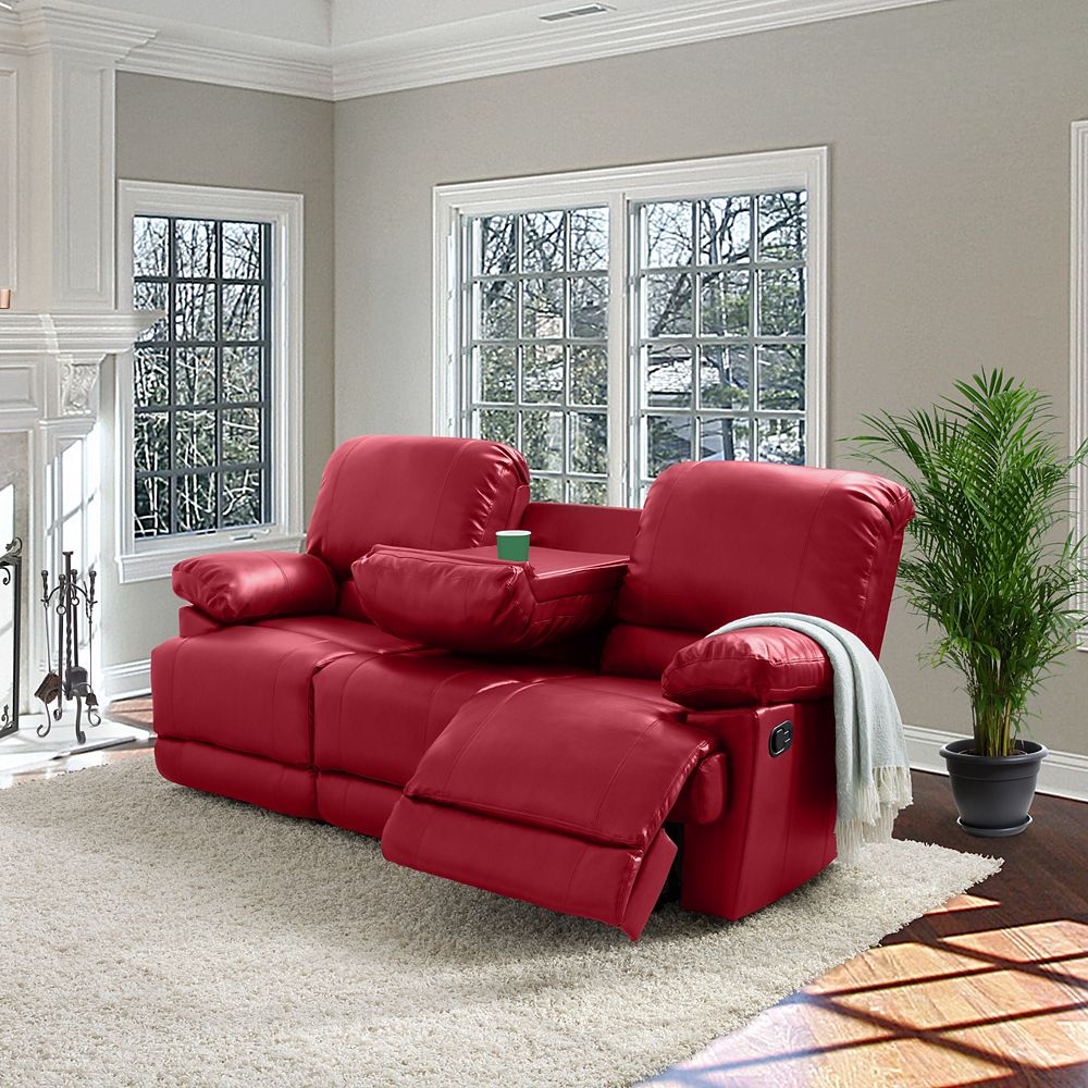 Corliving Lea Bonded Leather Reclining Sofa in Red The Home Depot Canada